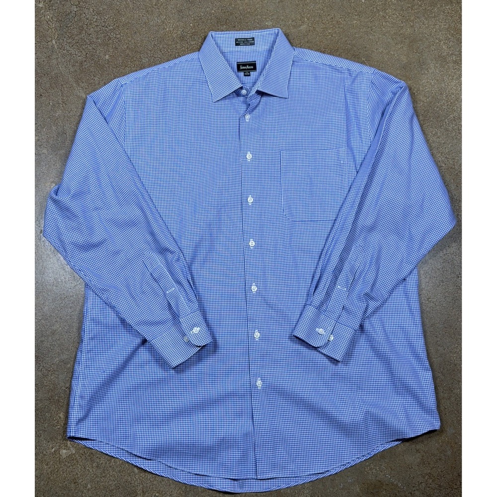 Newman Marcus Blue Check Dress Shirt Men's 17 1/2 34/35 Hounds Tooth